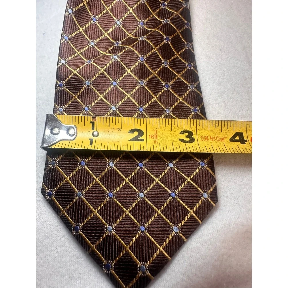 Countess Mara Mens Brown Gold‎ Silk Geometric Lattice Rope Print Necktie